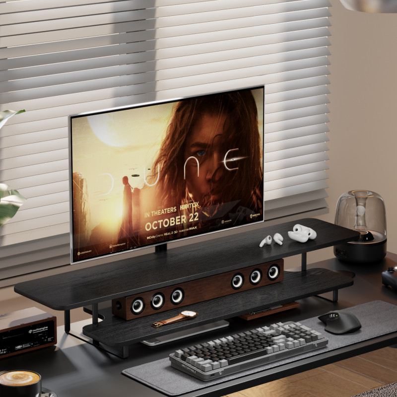 Desk Setup Monitor And Laptop - Supporto per Monitor in Legno Massello
