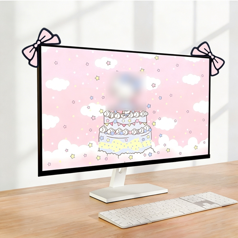 Desk Setup Monitor And Laptop - Decorazione per Monitor con Fiocco Rosa,
