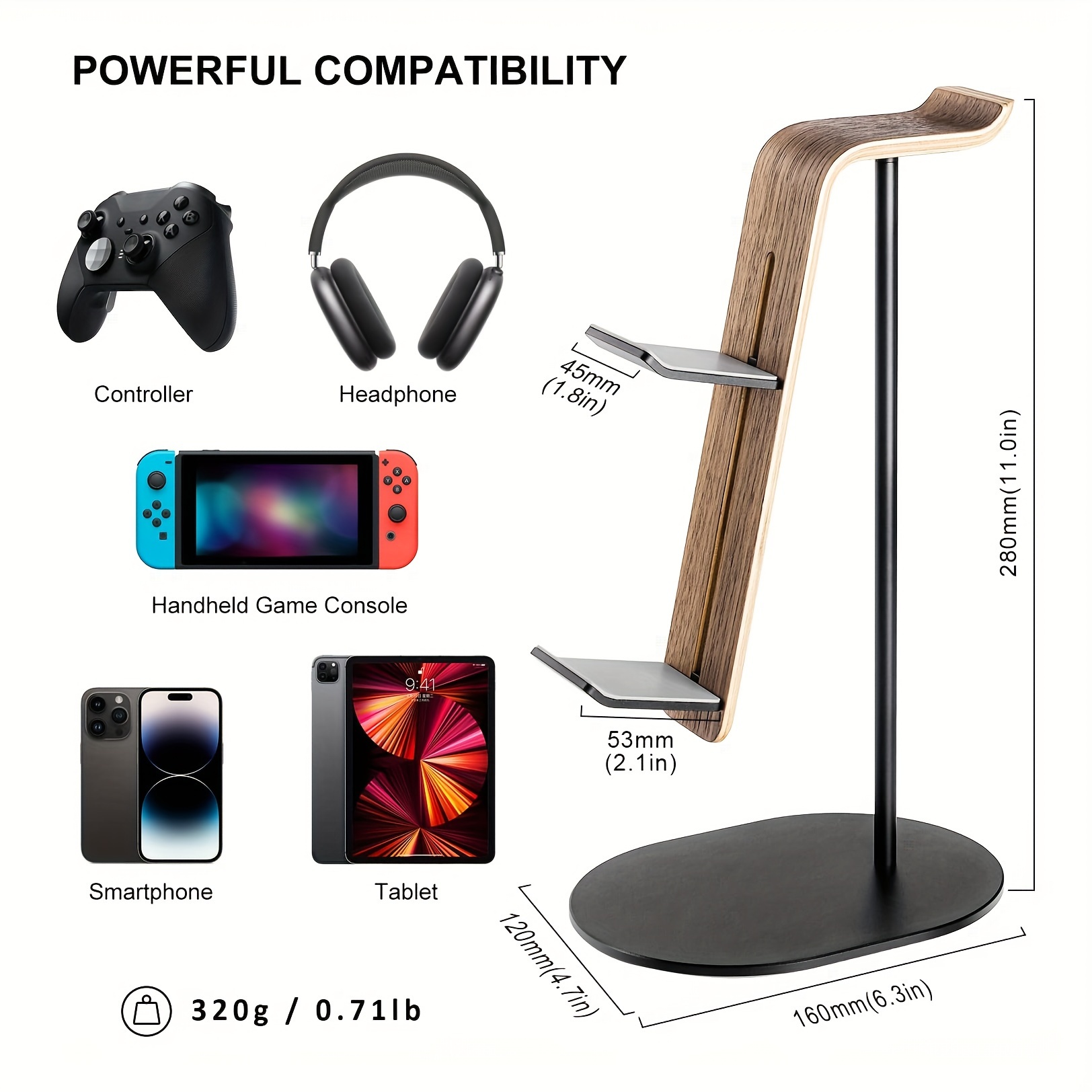 Headphone Hook Under - Supporto in legno per controller e